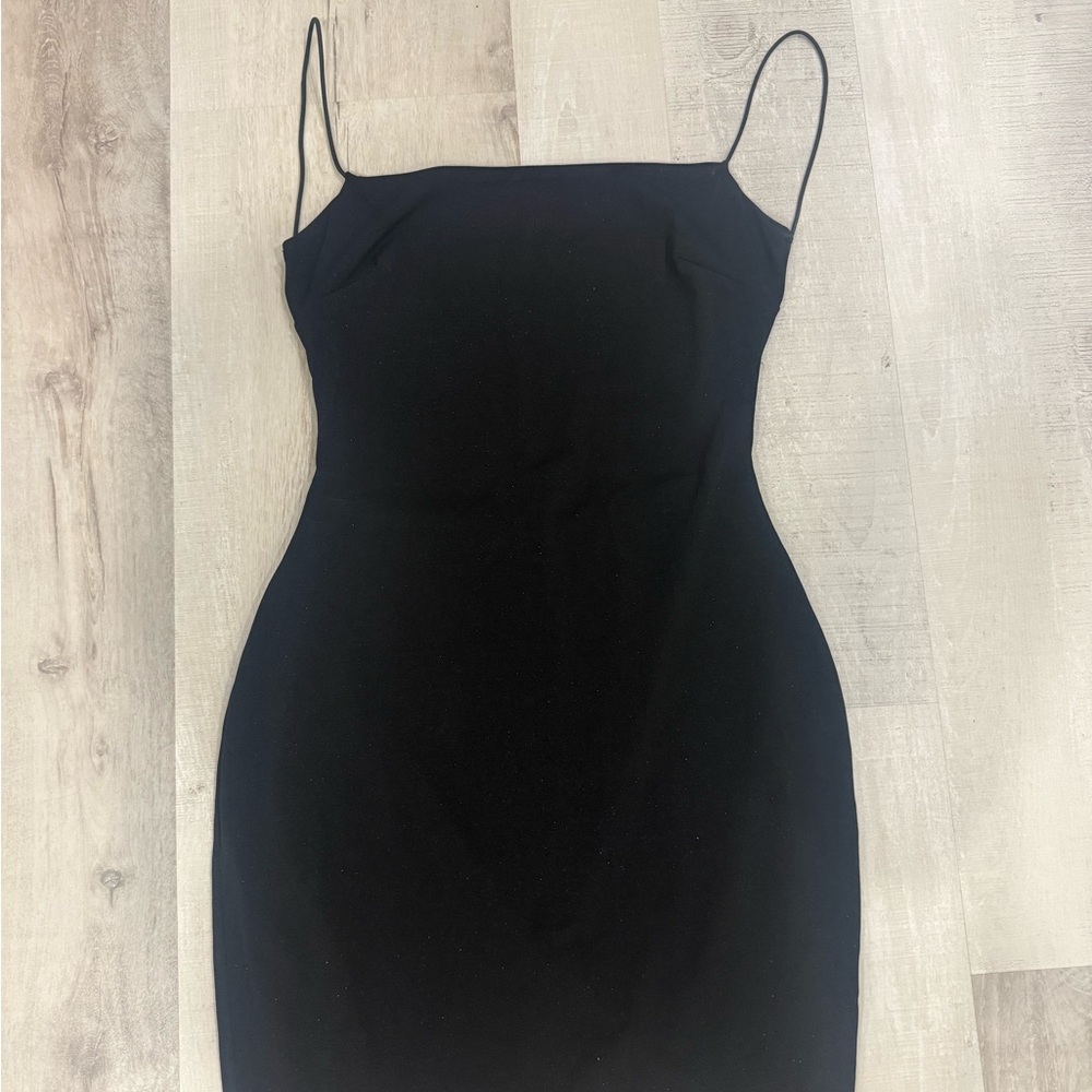 Windsor Sleek Black Mini Slip Dress with Spaghetti Straps